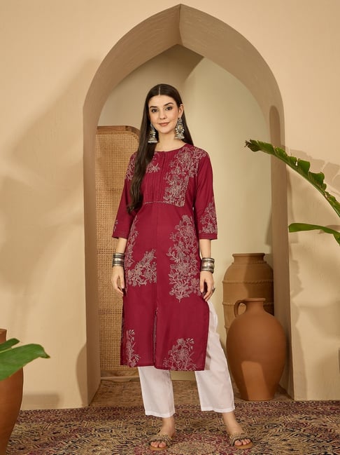 Vastramyaa Maroon Cotton Printed Kurta