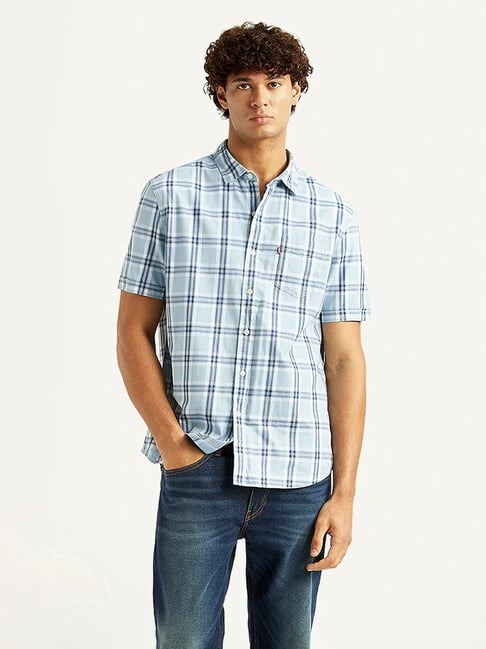 Levi's Men's Checkered Light-blue Slim Fit Shirt-picture-32