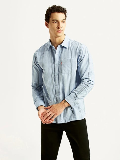 Levi's Men's Striped Light Blue Slim Fit Shirt-picture-38