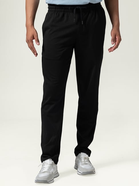 Damensch Black Cotton Regular Fit Trackpants