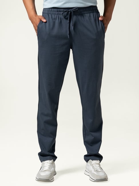 Damensch Dark Blue Cotton Regular Fit Trackpants