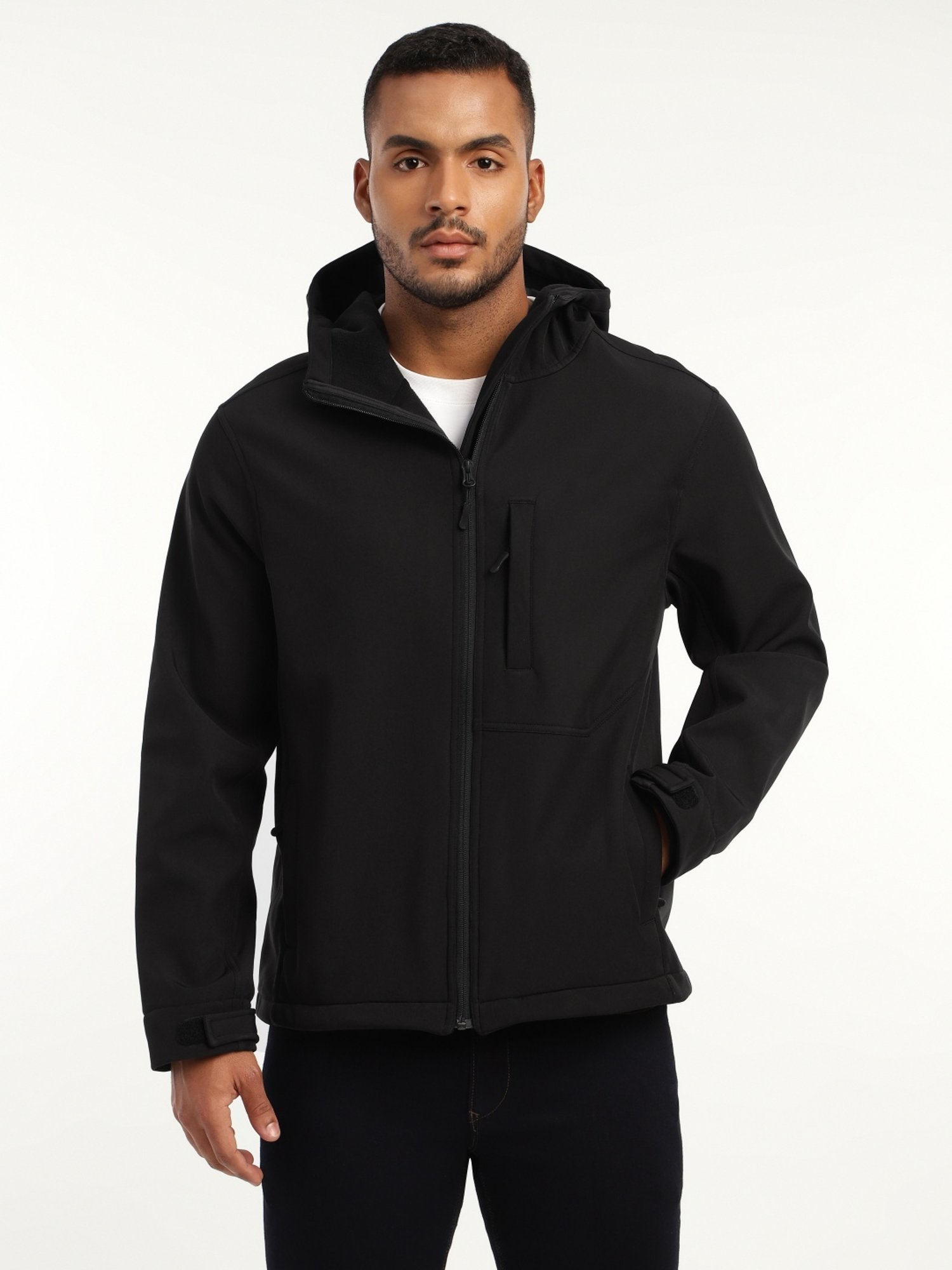 Mサイズ  SOFT SHELL Buy Men's Full Sleeve Hooded Neck Black DWR Tactical Softshell