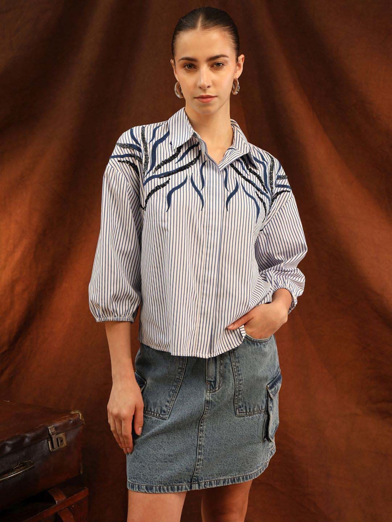 Kazo Blue Striped Casual Shirt