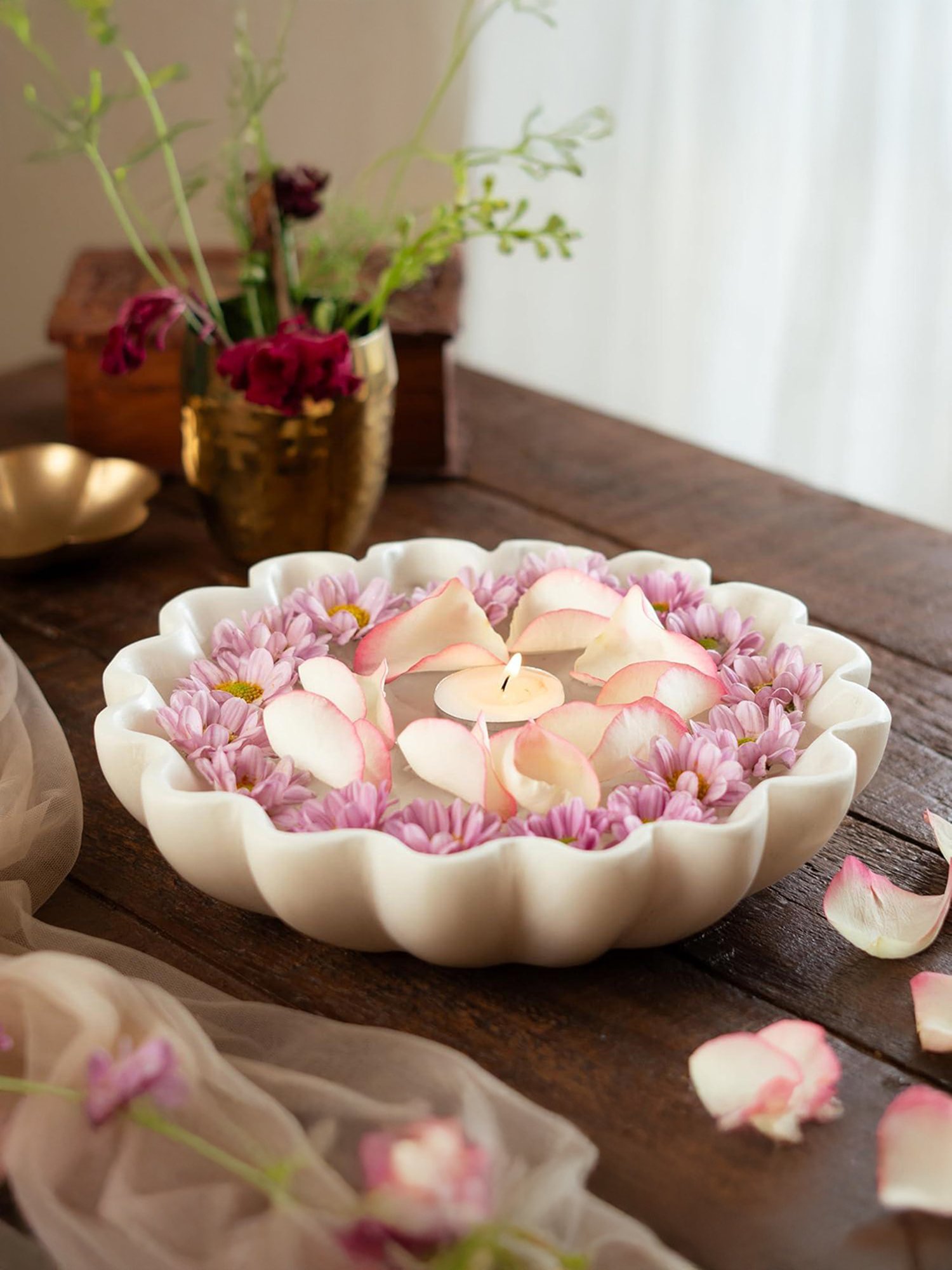 Buy RITUALISTIC Multicolor Marble Lehar Urli for Flower Decoration