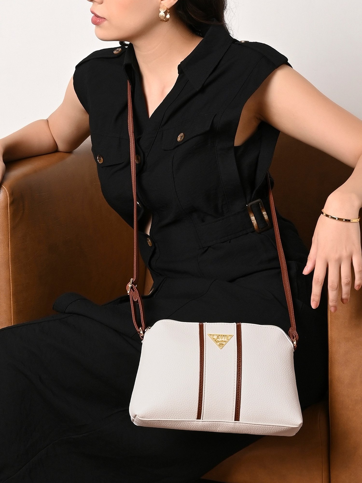 Buy Lavie Off White Color Block Sling Handbag for Women Online