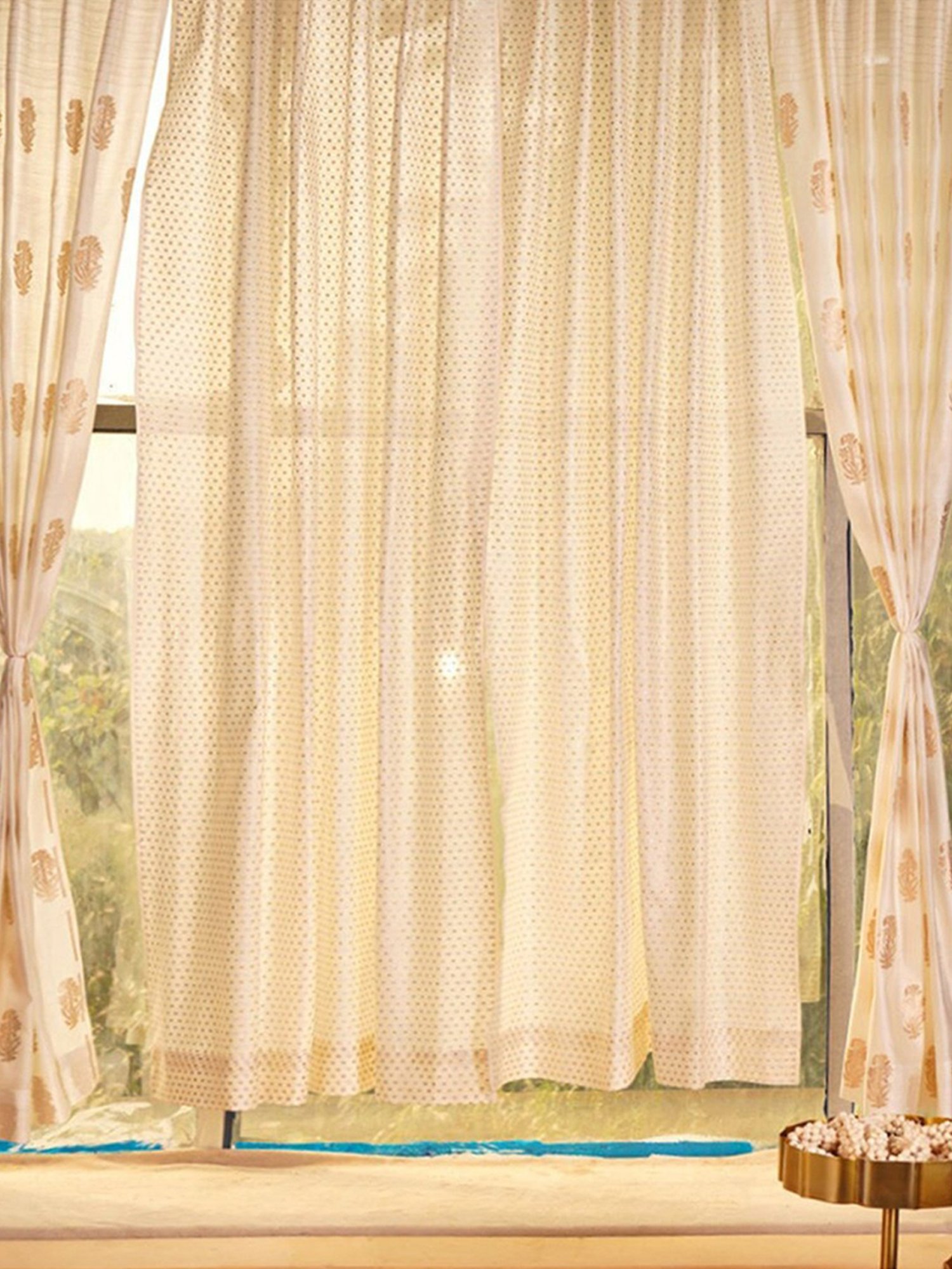 Jaypore Natural White Concealed Loop Chanderi Floral Curtain