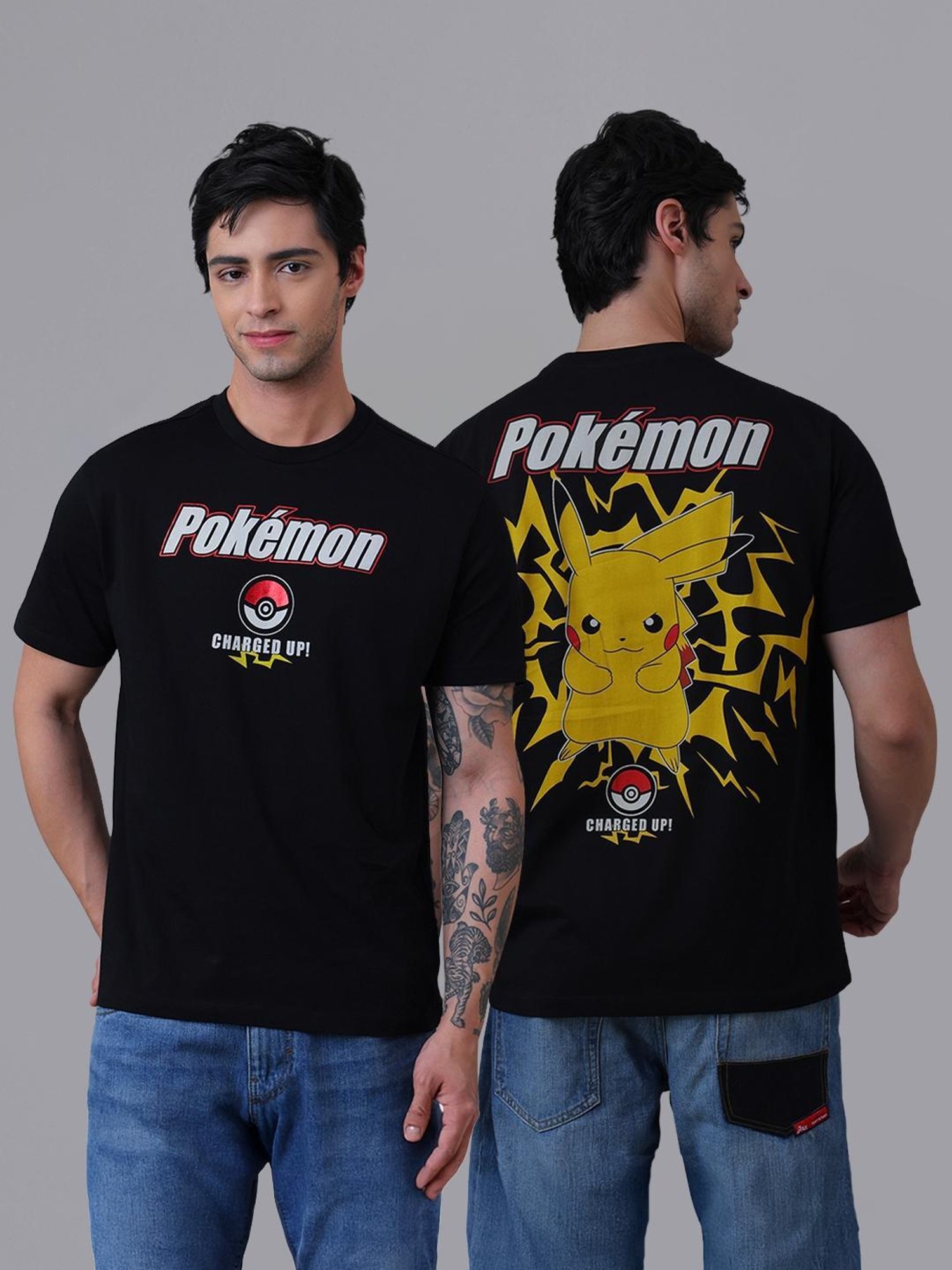 Free Authority Pokemon Printed Relaxed Fit T-Shirt for Men
