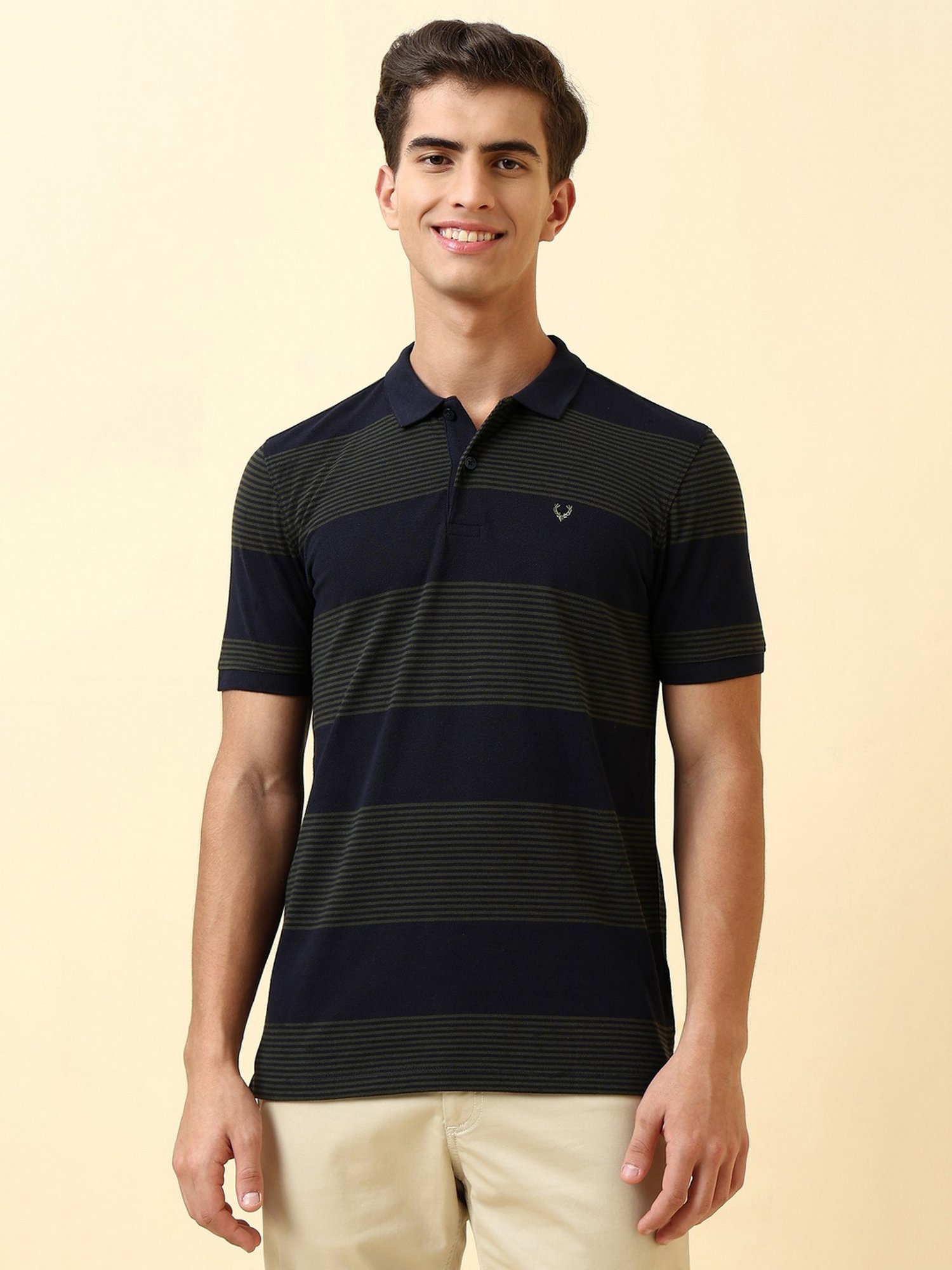 サンウォン 着用 Striped Polo Shirt Navy ポロシャツ Allen Solly Navy Blue Cotton Regular Fit Striped Polo T-Shirt