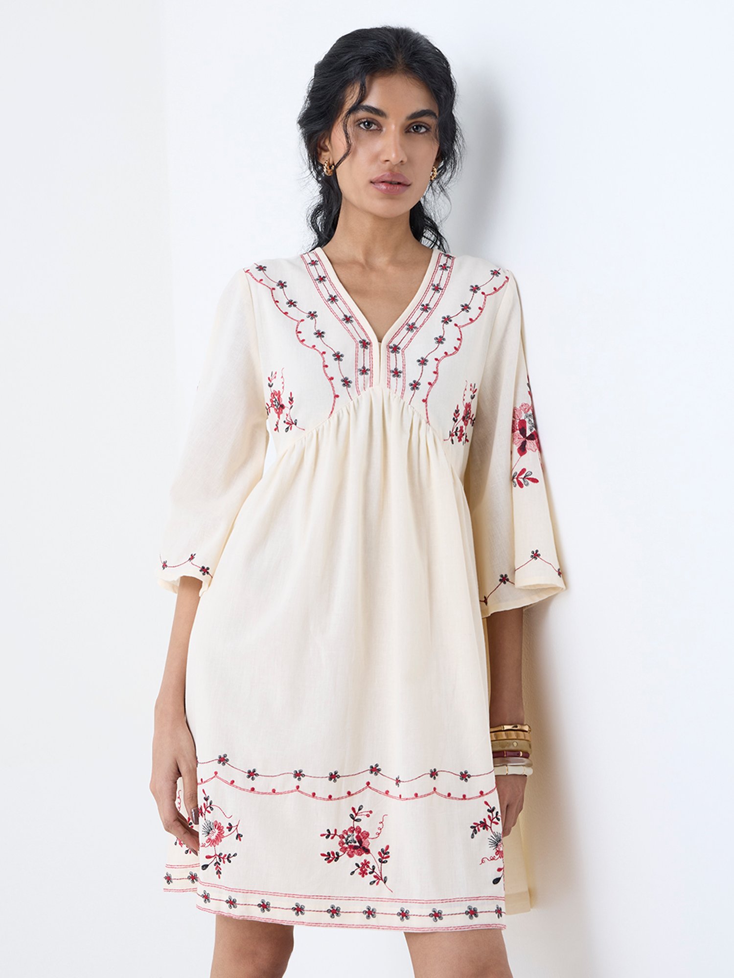 Bombay Paisley by Westside Off-White Cotton-Blend A-Line Dress