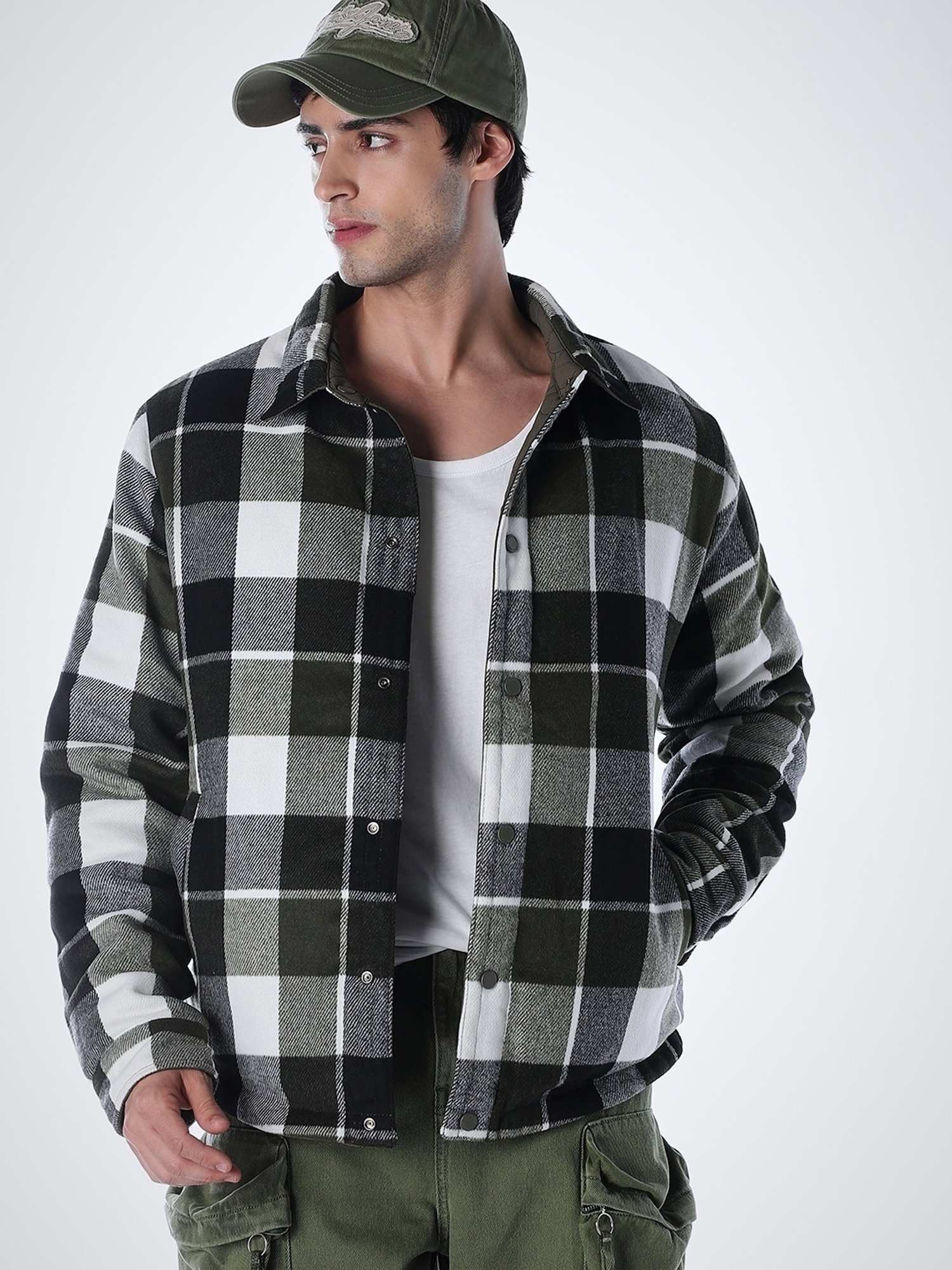 Jack & Jones Green Regular Fit Checked Reversible Jacket