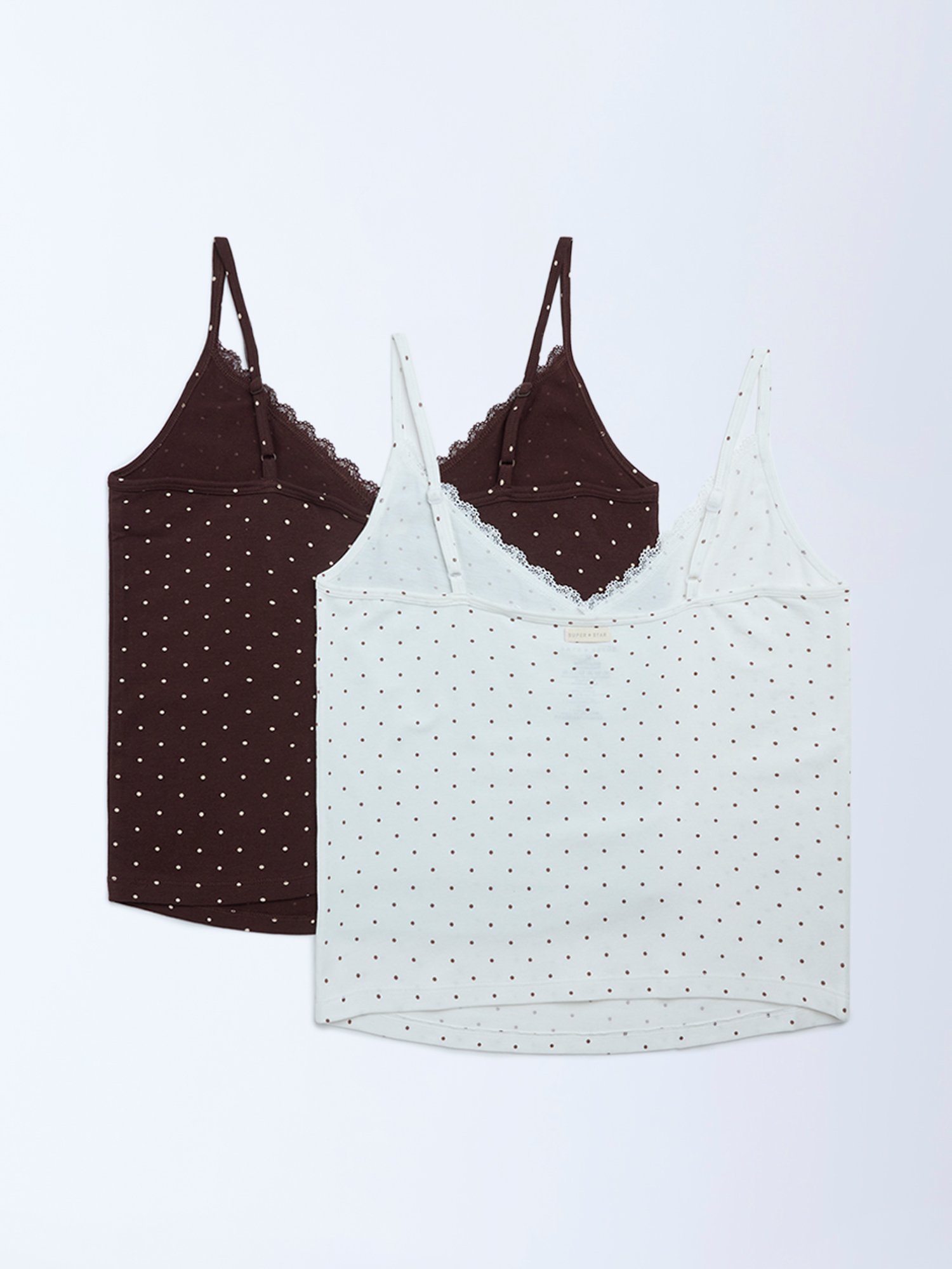 Superstar by Westside Brown Polka-Dot Cotton-Blend Camisoles