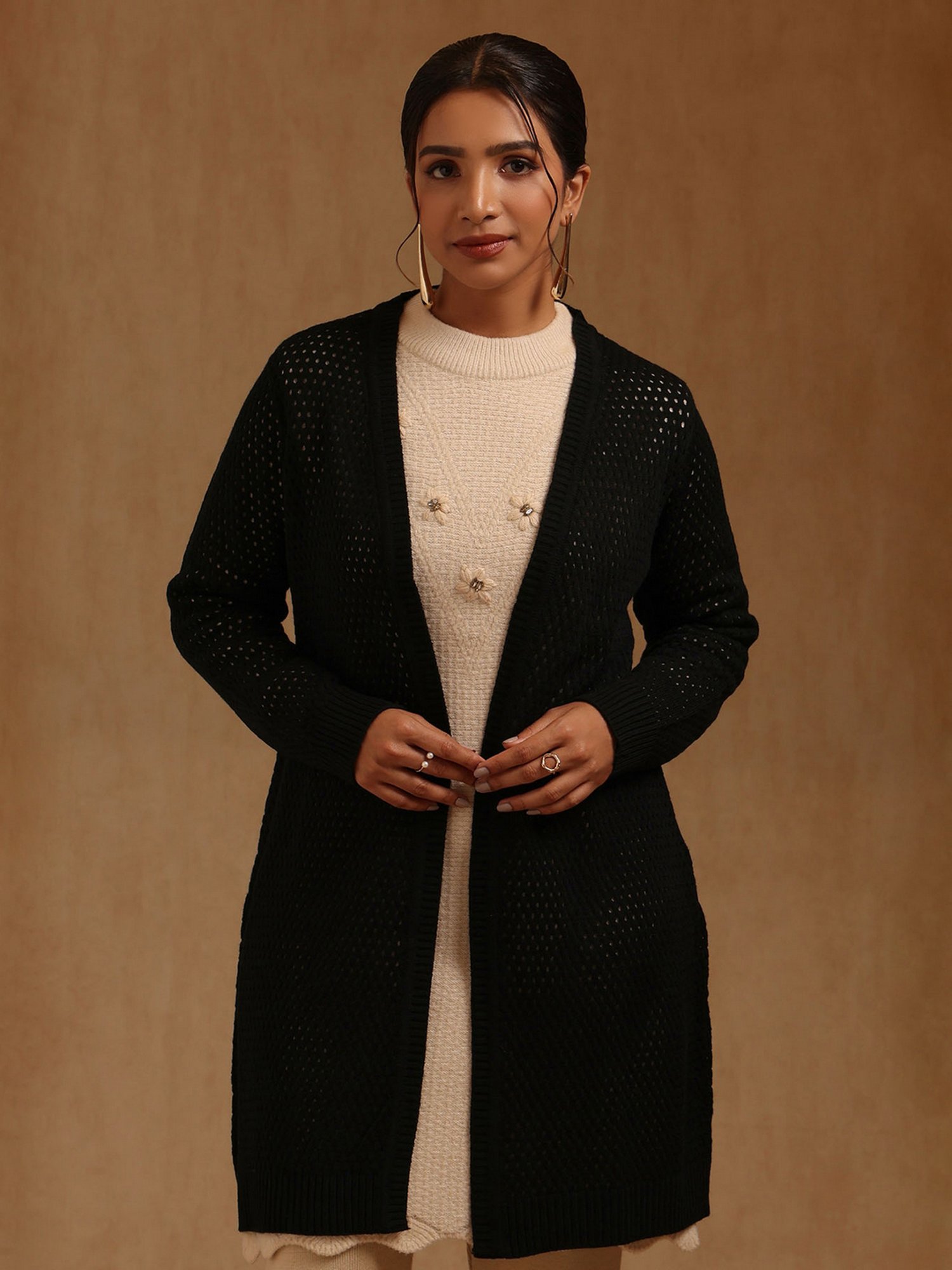 Soch Black Acrylic Knitted Winter Shrug