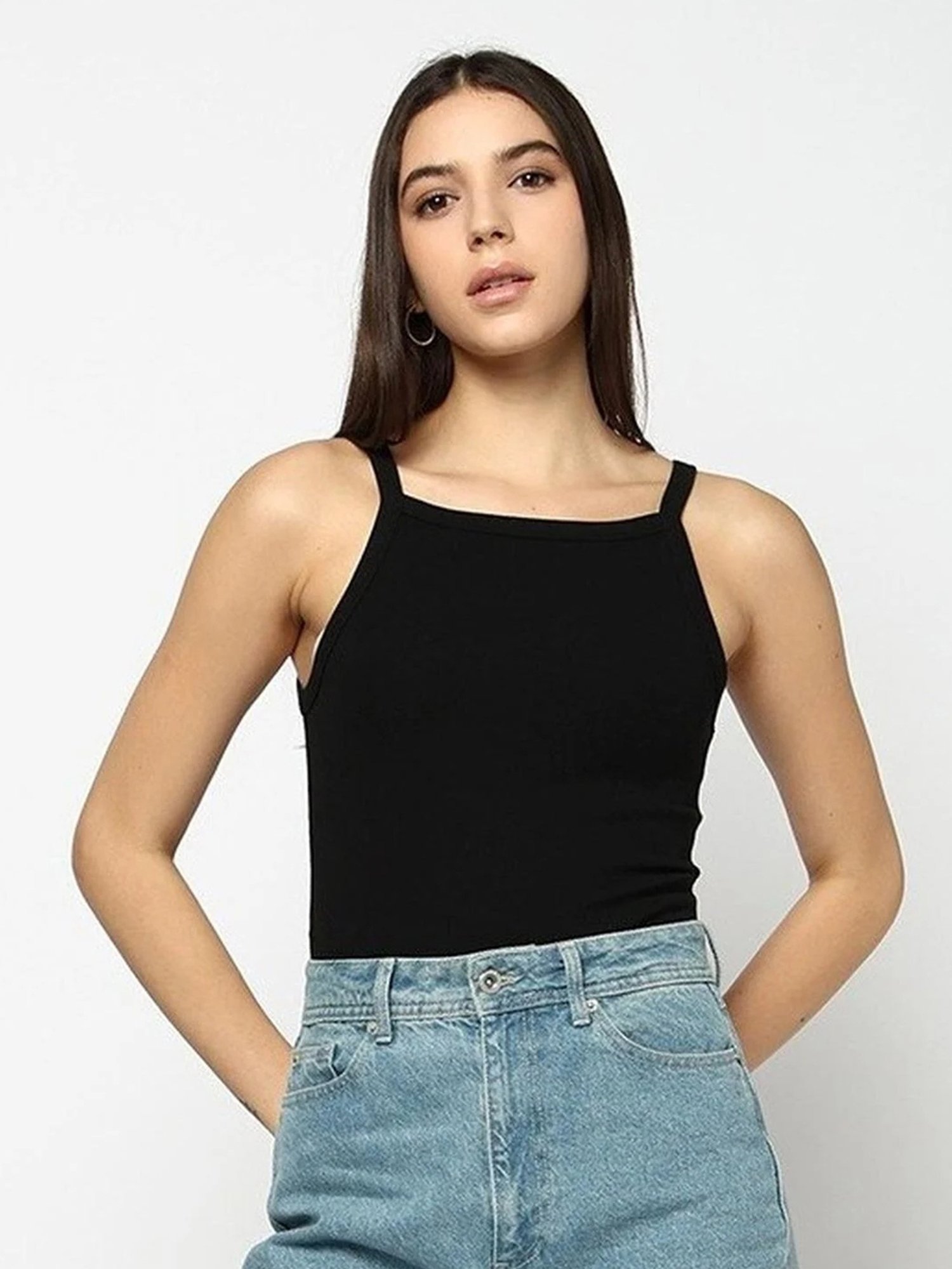 GAP Black Solid Sleeveless Tank Top
