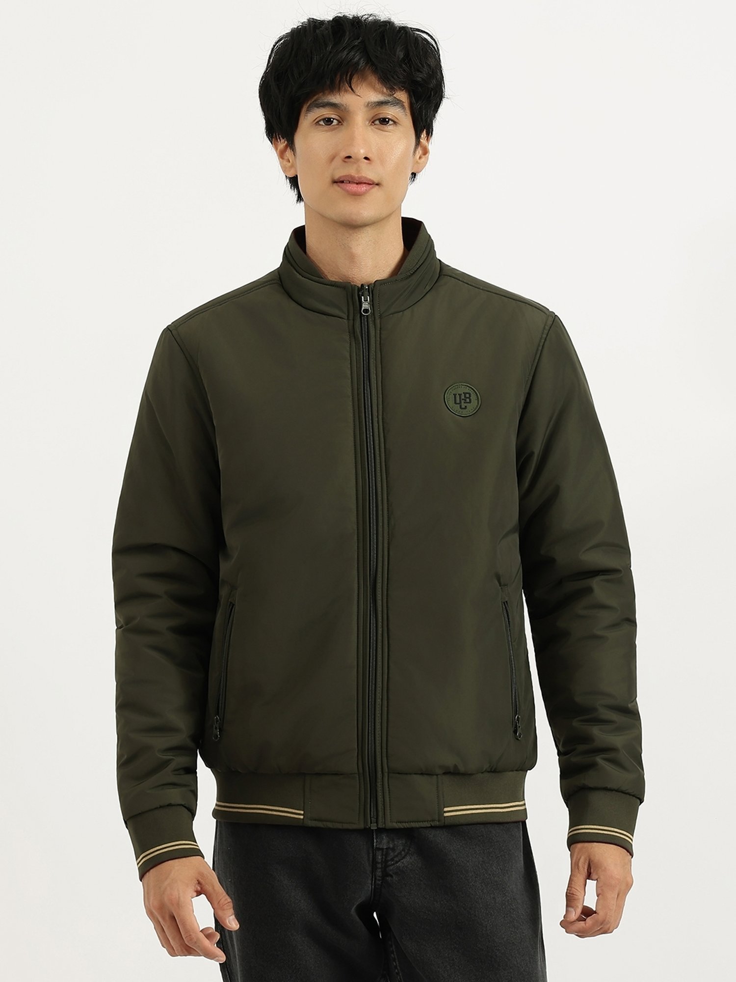 United Colors of Benetton Green Regular Fit High Neck Solid