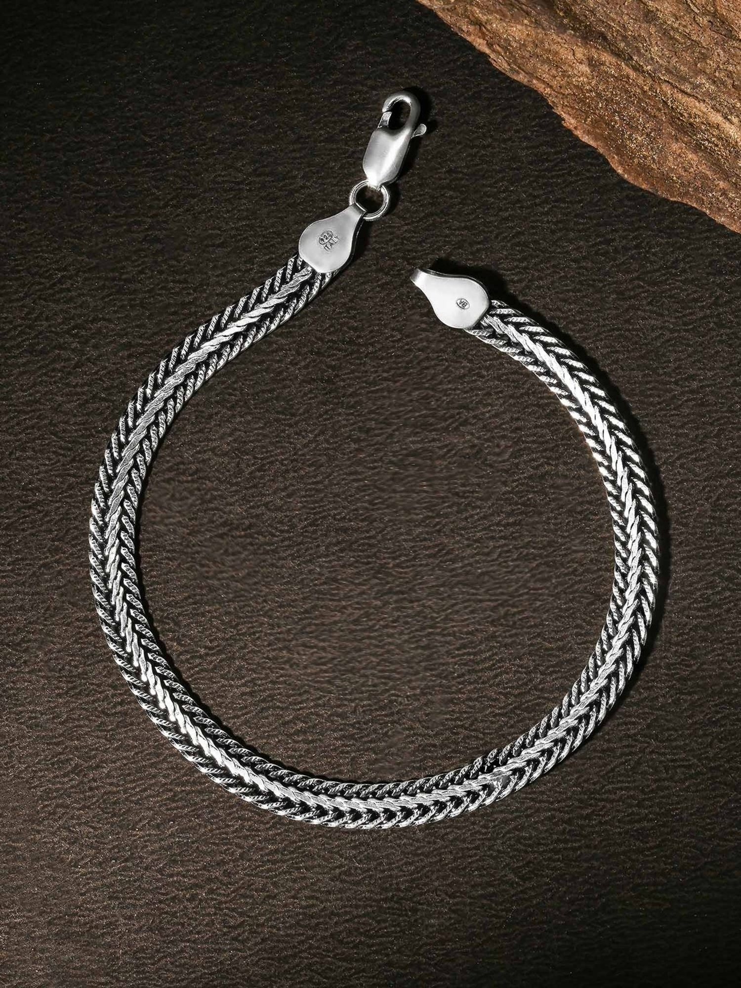 Touch925 925 Sterling Silver Woven Oxidised Chain Bracelet for Men