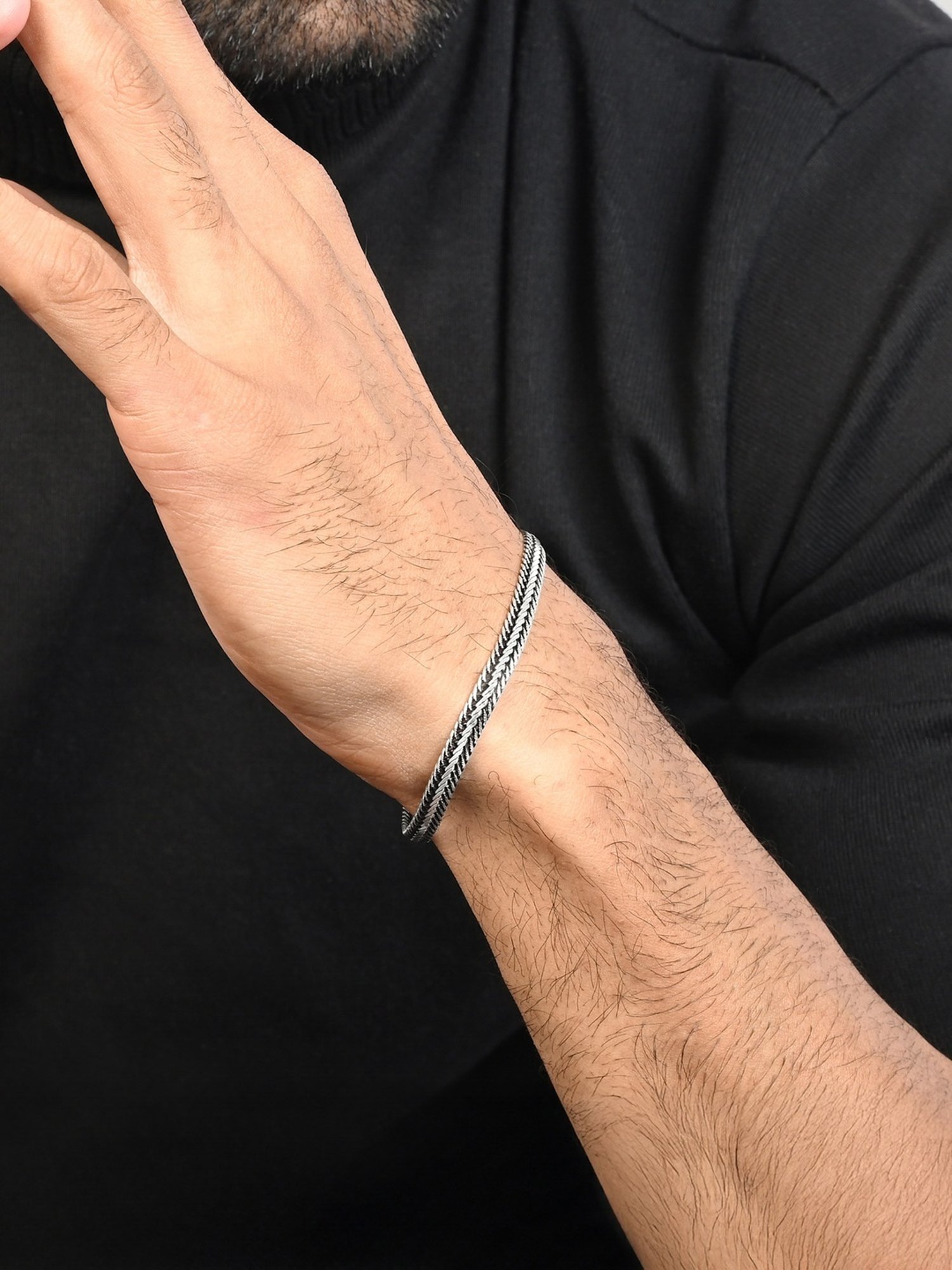 Touch925 925 Sterling Silver Woven Oxidised Chain Bracelet for Men