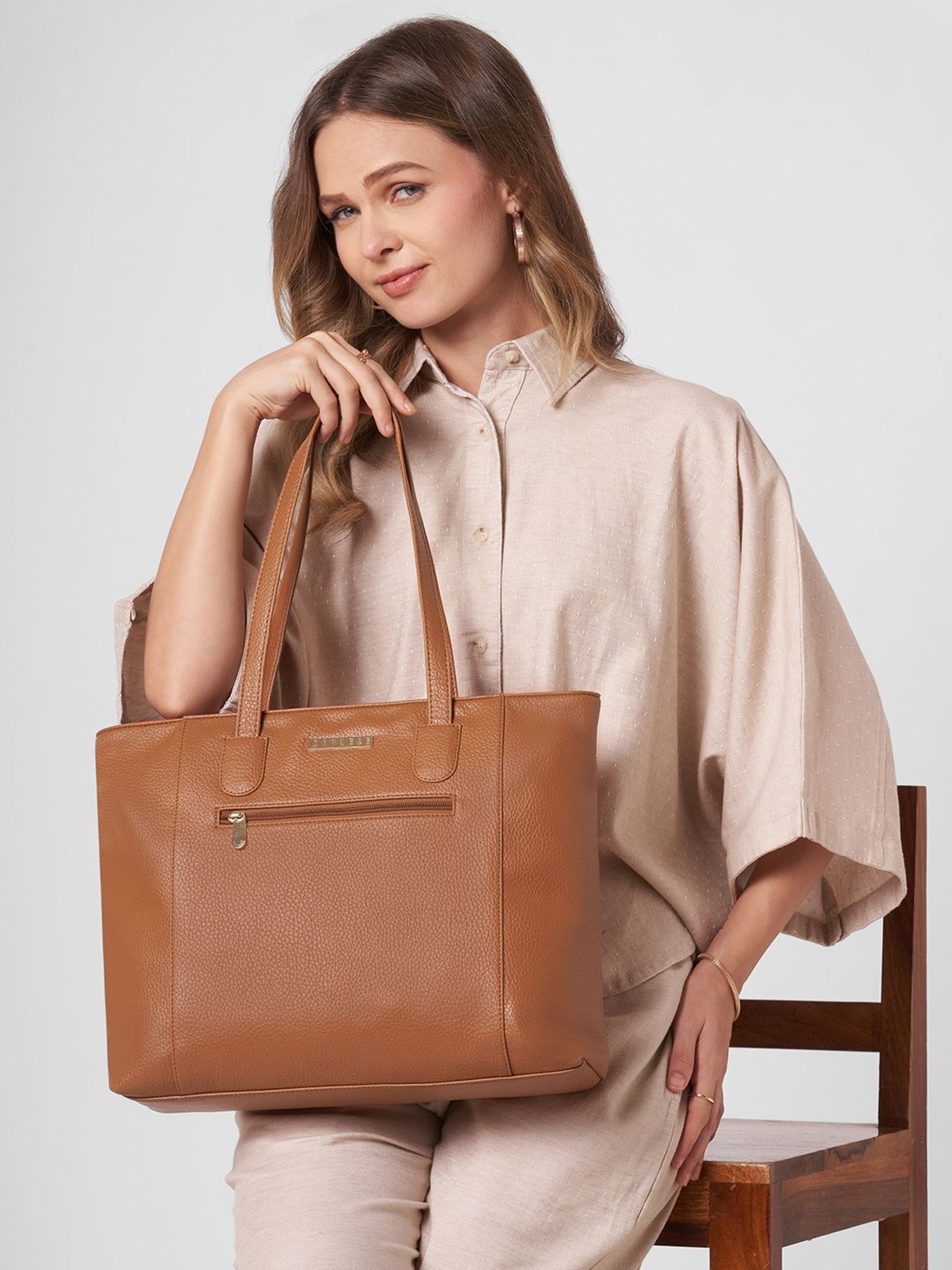 Caprese Tan Bertha Large Leather Laptop Tote