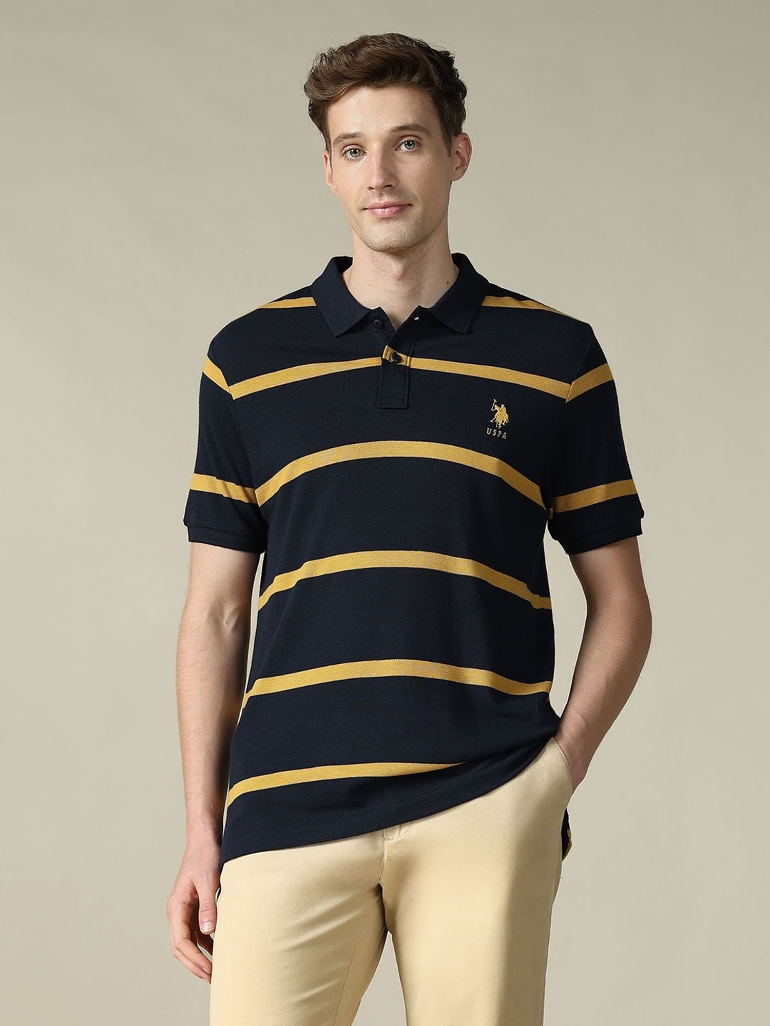 U.S. Polo Assn. Navy Blue Cotton Striped T-Shirt