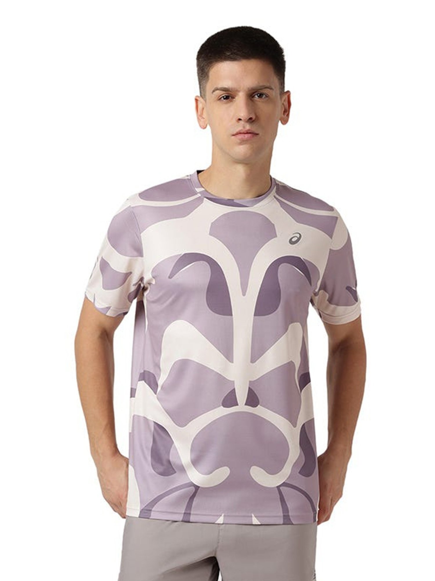 Asics Rainstorm Grey Printed Regular Fit T-Shirt