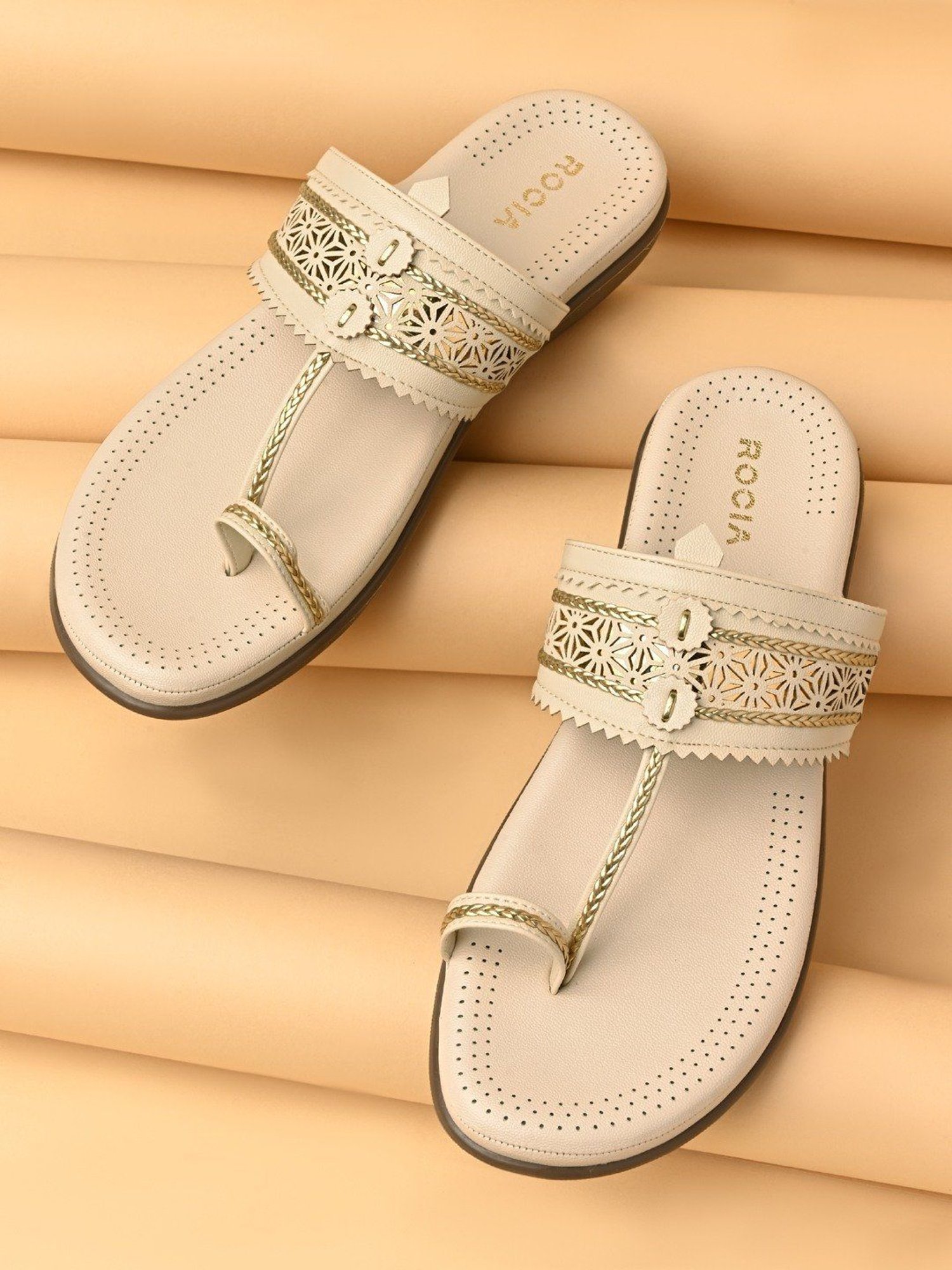 Buy Rocia Women's Wedding Cream Kolhapuri Sandals at Best Price