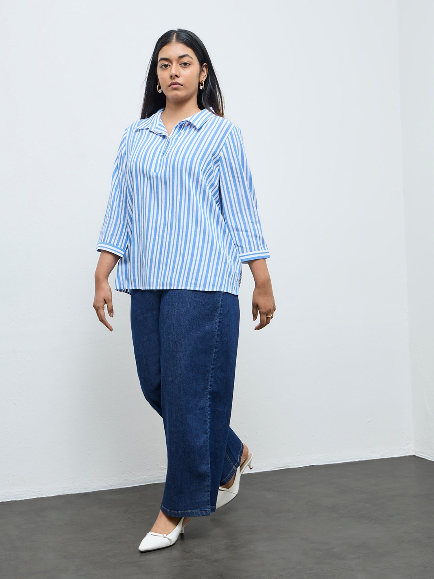 Gia by Westside Blue Striped Cotton Blouse