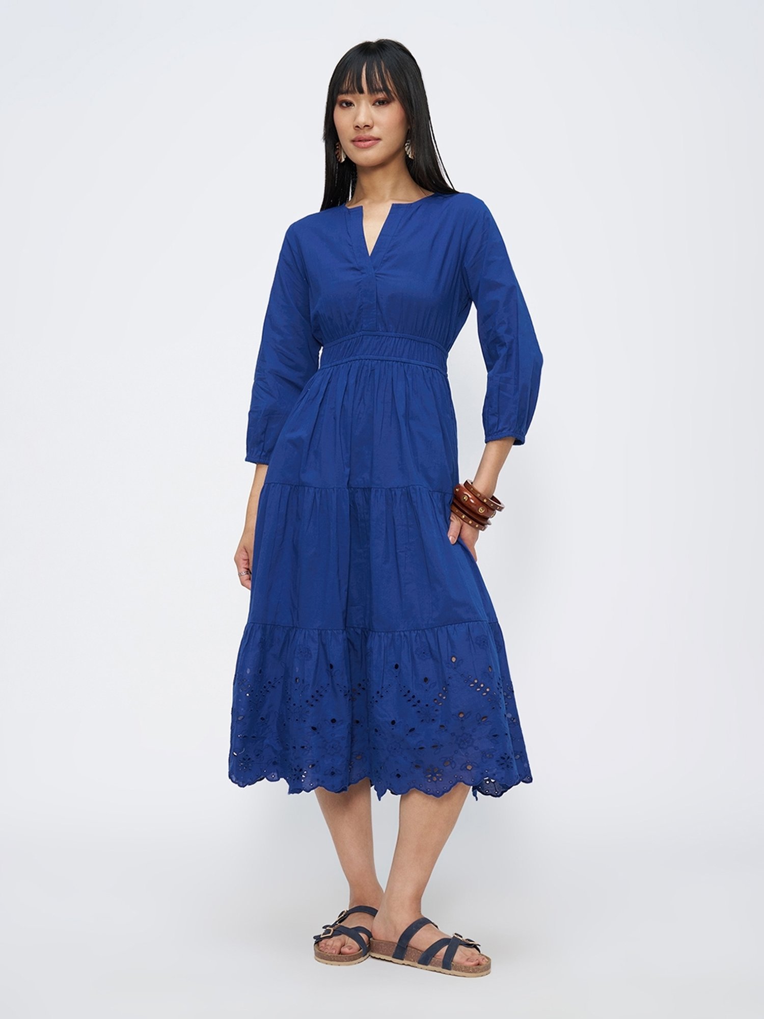 Akkriti By Pantaloons Turkish Sea Solid Fit and Flare Dress