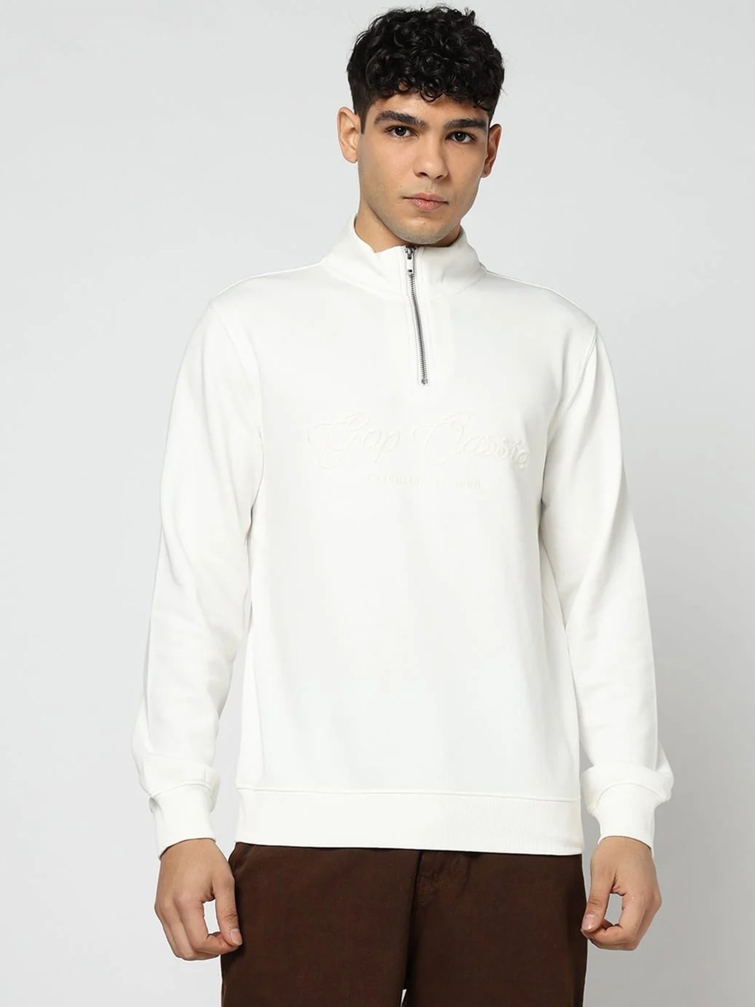 GAP White Logo Print Half-Zip Full Sleeves Sweatshirt