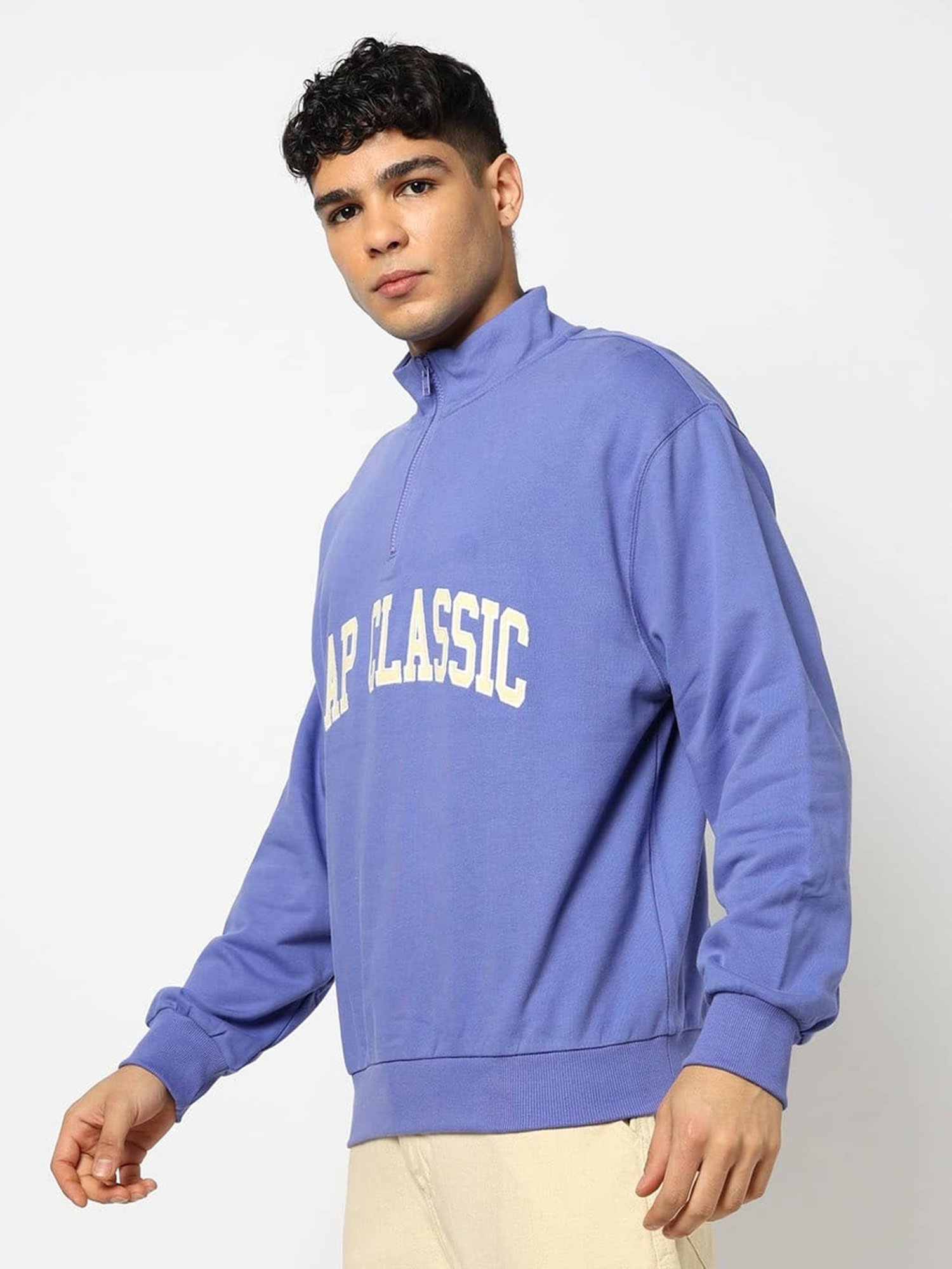 GAP Blue Letter Print Oversized Half-Zip Full Sleeves Sweatshirt