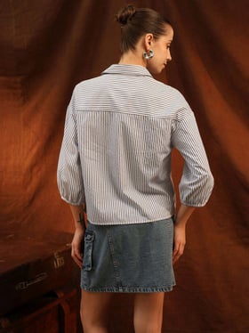 Kazo Blue Striped Casual Shirt