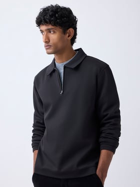 WES Casuals by Westside Black Relaxed-Fit Quarter-Zip Sweatshirt