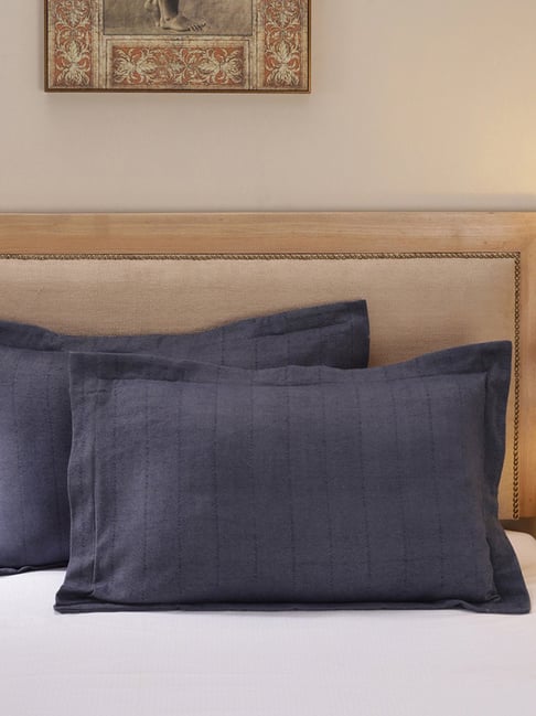 Maspar Hues Nouveau Tradition Zigwine Navy Cotton 280 GSM Pillow Sham - Set of 2-picture-17