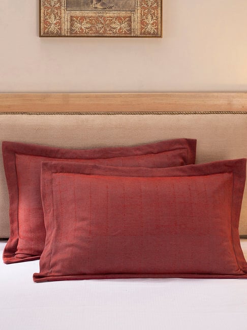 Maspar Hues Nouveau Tradition Zigwine Red Cotton 280 GSM Pillow Sham - Set of 2-picture-18