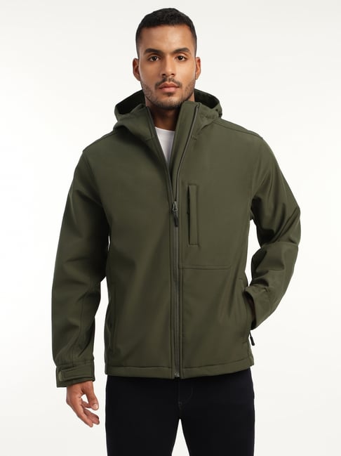 Buy Full Sleeve Hooded Neck Olive Green DWR Tactical Softshell