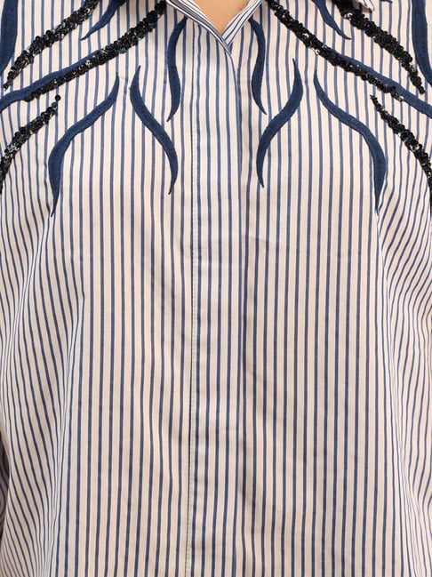 Kazo Blue Striped Casual Shirt