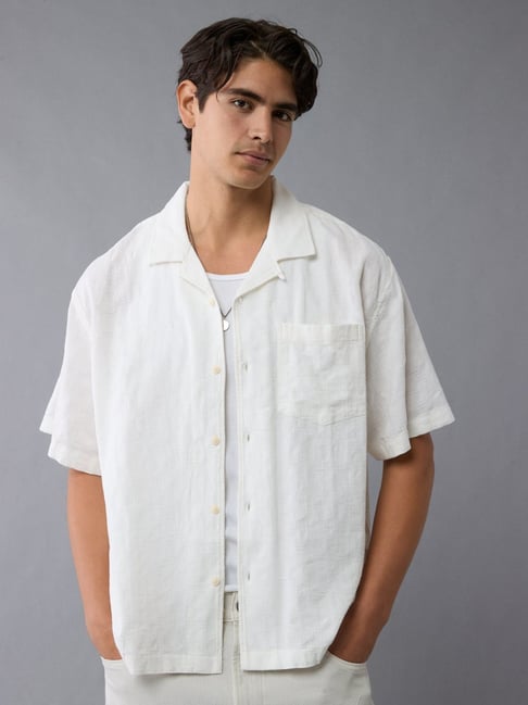 American Eagle White Cotton Regular Fit Self Pattern Shirt-picture-19