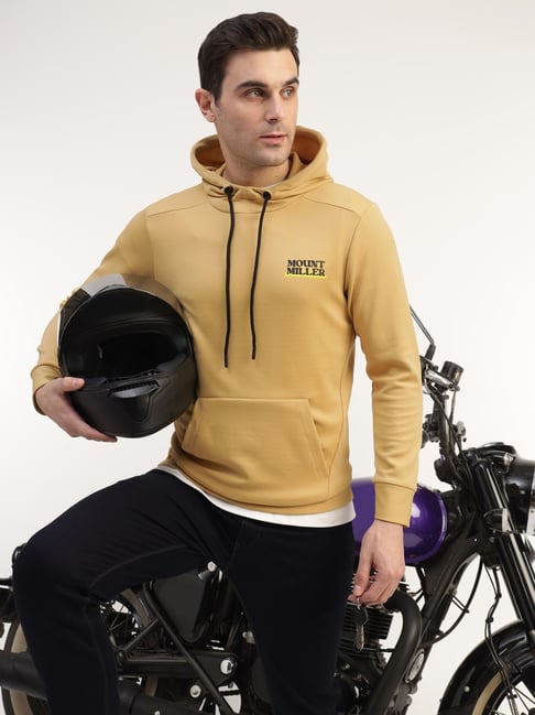 MountMiller Mustard Solid Hooded Long Sleeves Hoodies