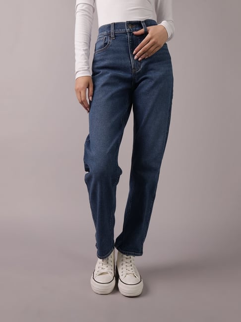 American Eagle Women Navy Super High Rise Ankle Straight Jeans-image-29