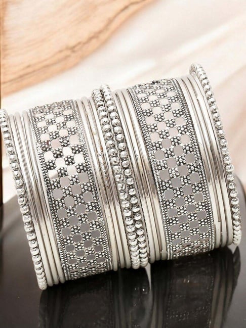 Buy OOMPH Combo of 18 Oxidised Silver Bangle Set at Best Price