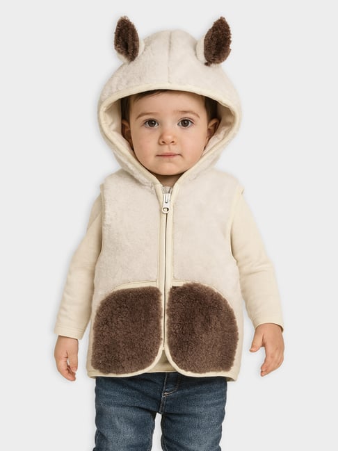 Miarcus Girls Cream & Brown Regular Fit Jacket