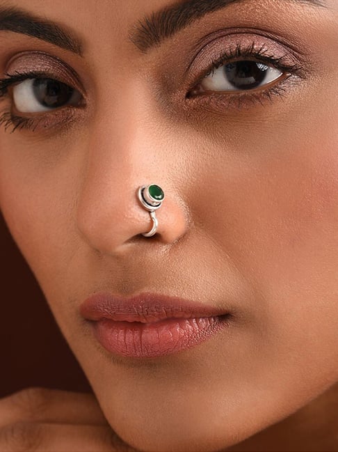 Jaypore Silver Gangika Oxidized Clip on Nose Pin