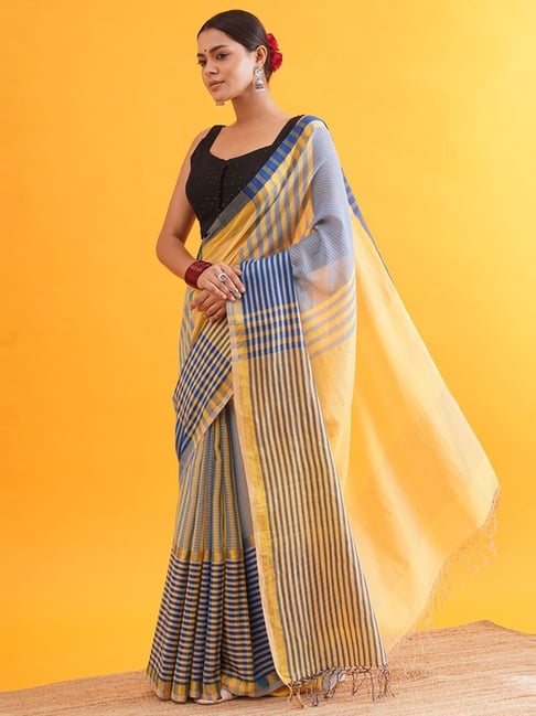 Jaypore Mustard Hand Woven Saree-picture-46