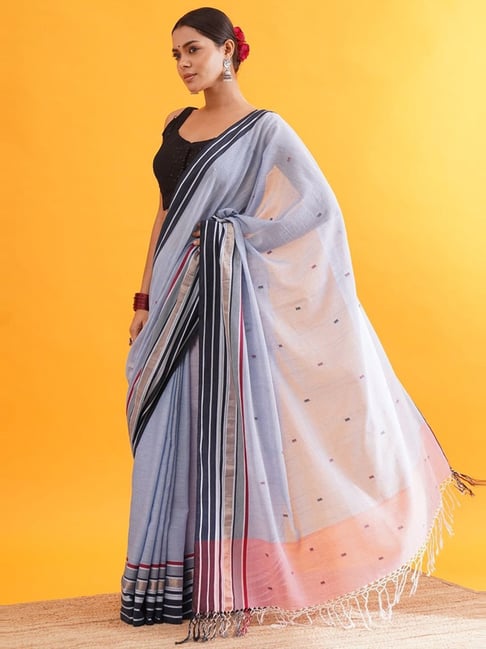 Jaypore Grey Woven Jamdani Saree-picture-32