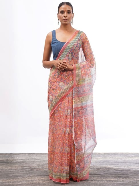 Jaypore Peach Block Printed Saree-picture-16