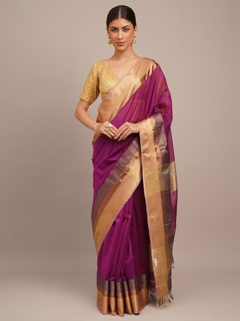 Jaypore Wine Woven Maheshwari Saree-picture-15
