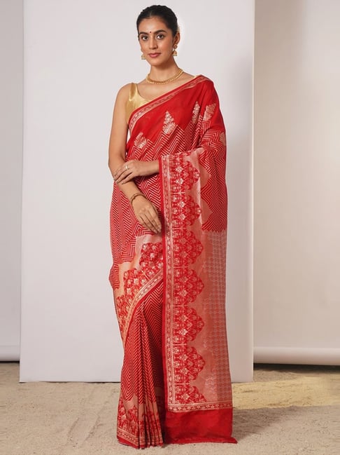 Jaypore Red Woven Banarasi Saree-picture-39