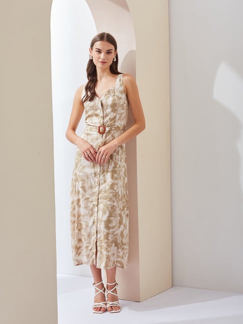 Latin Quarters Beige Rayon Tie-Dye Dress