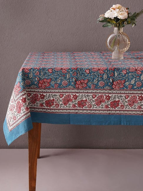 Jaypore Blue Cotton Rectangle Block Print Table Cloth-image-15