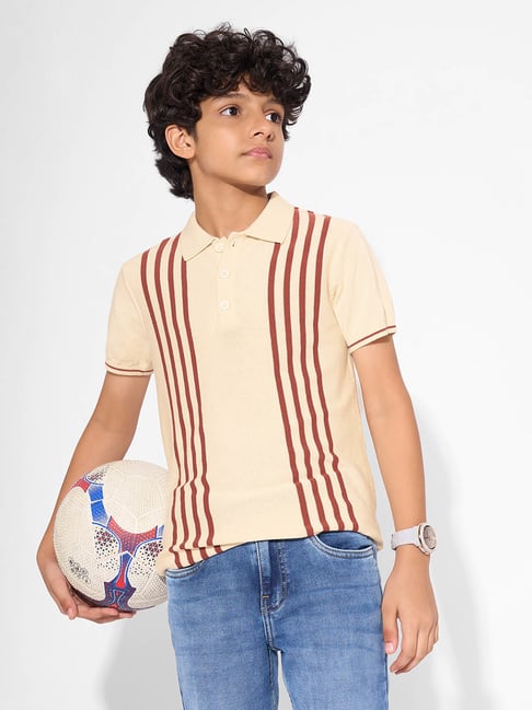 Pantaloons Junior Boys Snow White Striped Polo T -Shirt