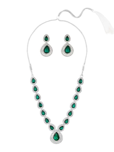 Zaveri Pearls Green Stones Dazzling Austrian Diamonds Necklace