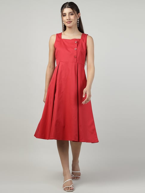 knee length dresses for ladies Buy Women's Cotton A Line Midi Dress Online in India main image 1